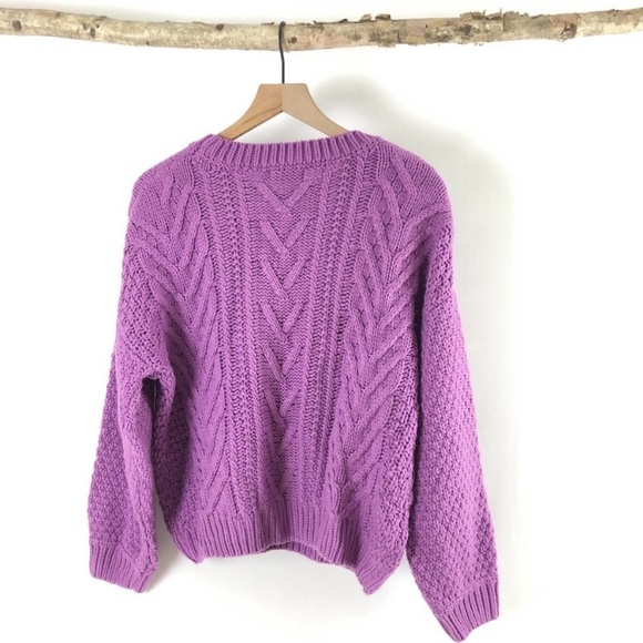 Lush Chunky Cable Knit Lilac Crewneck Sweater - Picture 2 of 6